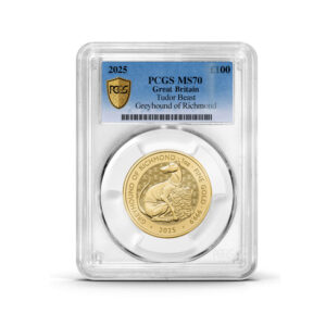 PCGS Certified 2025 Tudor Beast Greyhound of Richmond 1oz Gold Coin MS70